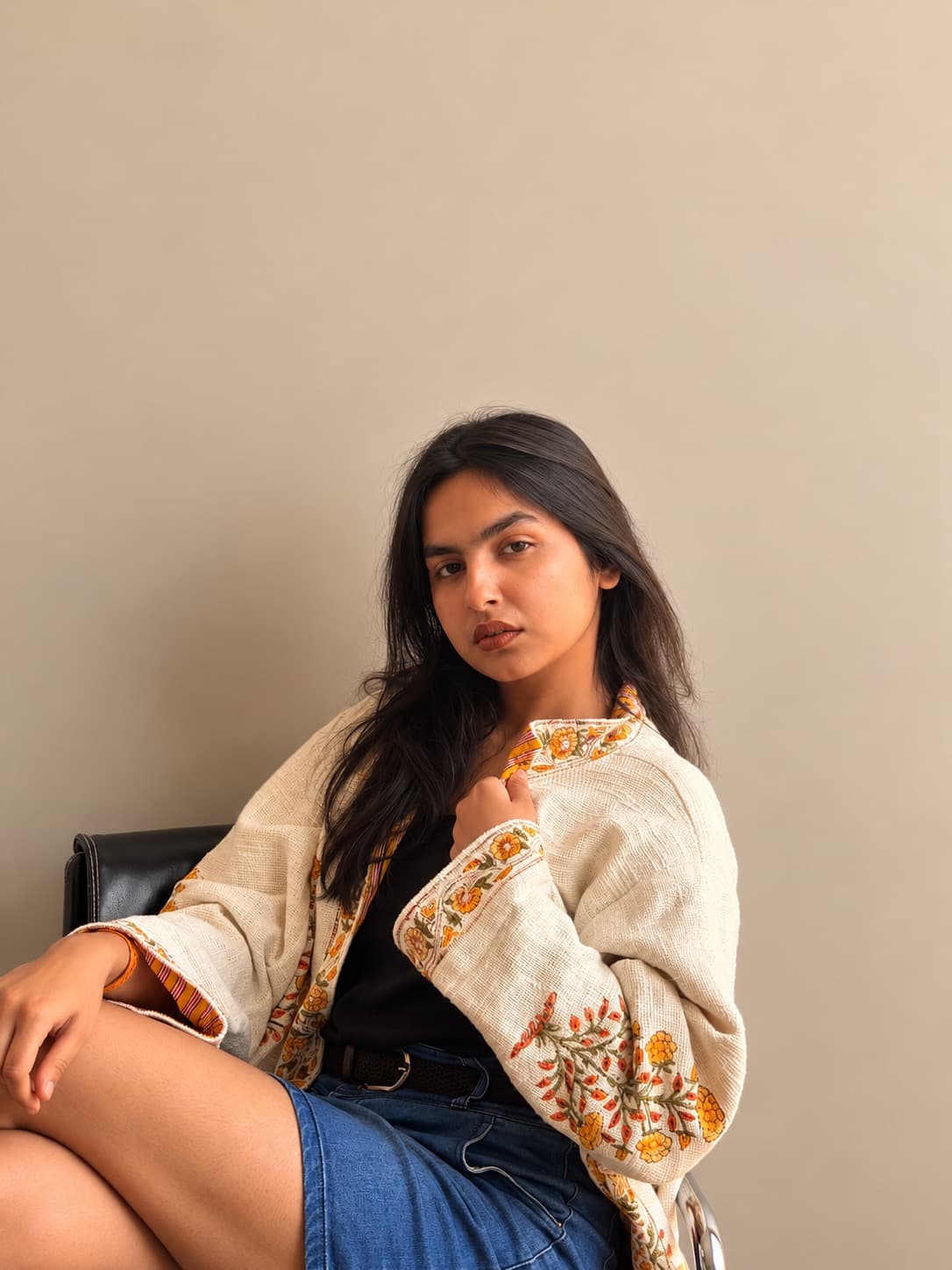 Ivory Floral Block Print Jacket